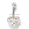 Navel & Bell Button Rings Heart Shape Piercing Nail Body Jewelry Charm Pendant Crystal Belly For Drop Delivery Dhvxs