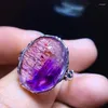 Clusterringen Natuurlijk Purple Super Seven 7 Red Lepidocrociet Quartz Verstelbare ring 17,5/12,8 mm Oval Rutilated Women Men Sieraden