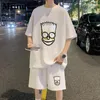 Erkeklerin Tracksits Mr.Nut T-Shirt Erkekler Karikatür Desen Moda Spor Tişört Takım Kadınlar Yaz Gevşek Çok Yönlü Sokak Giyim Gençlik Hip Hop