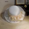 Berets Large Satin Bucket Hat Fascinator Cap Headpiece Flower Face Veil Wedding Bride Elegant Party Fedoras Hair Accessories