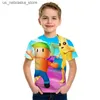 Camisetas 2024 tropeçam caras 3d imprimidos infantil meninos e meninas harajuku camisa desenho animado boys boys t-shirt top quarta quarta-feira para crianças q240418