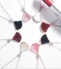 Solid 925 Sterling Silver Fan Shaped Pendant Necklace Black Agate Pink Opal Women Collarbone Necklaces Jewelry6731697