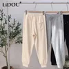 Damesbroek 2024 Autumn Winter Solid Color Fashion Elastic Taille Sweatpants Women High Street Drawring Pockets Dikke Warm Haren Pant