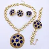 Italian Luxury Design Jewelry Set For Women Party Classic Blue Round Pendant Necklace Earrings Bracelet And Ring 240402