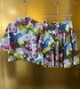 Work Dresses 2024 Spring Summer Flower Print Double Pocket Turndown Collar Short Sleeved Shirt A-line Pleated Skirt Woman Two Piece Set