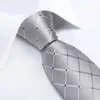 SLIVER GRÅ PLAID randiga sidenband för män 150 cm Business Wedding Neck Tie Pocket fockna fyrkantig manschettknappar Party Tillbehör 240418