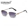 Sunglasses SORVINO Fashion Women Rimless For Ladies 2024 Trendy Geometric Diamond Cutting Gradient Lens UV Protection Shades