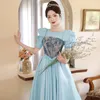 Party Dresses Sky Blue Satin Ball Gowns Modest Round Neck Floor-Length Long Women Formal Occasion For Prom Event