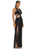 Casual Dresses Sexy Sleeveless Hollow Out Pearl Beading Long Dress Women Black V Neck Side Slit Bodycon Evening Party Celebrity Gowns