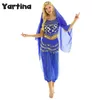Stage Wear Womens Oriental Belly Dance Performance Costume Short Puff Sleeve Sequin Crop Top With Harem Pants Hip Scarf Headscarf