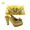 Dress Shoes 2024 Nieuwste hoogwaardige gele kleur PEEP TOE Matching Bag Set voor volwassen dames bruiloftsfeestje