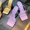 Slippers Summer Women Feminino 2024 Gold Concise Women Slides Strap Strap Bowknot Decors High Heels Lady Sandals Femmes Bombas