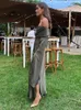Mode sexy solide off -schouder midi -jurk voor vrouwen elegante chique slash nek jurken met lange mouwen vrouwelijke avond feest club gewaden 240415