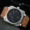 Bell and Ross Top Luxury 브랜드 디자이너 시계 기계 손목 시계 남성 비즈니스 레저 시계 벨 브라운 가죽 시계 블랙 로스 고무 시계 스퀘어 손목