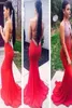 Neue sexy funkelnde rote Robe de Soiree Pailletten Perlen mermaid Prom Kleider mit Neckholder Hals Rückenless Frauen Abendpartykleider4443892