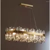 Kroonluchters luxe led eetkamer kroonluchter rokerig grijs en helder kristalhangende lamp moderne woning decor verlichtingsbevolking ronde keuken glans