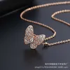 Brand de créateur Van Version High Version 18K Rose Gold Butterfly Collier Clover Full Diamond Clavicule Chaîne élégante Diffusion en direct