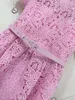 Sukienka designerska 2024 NOWOŚĆ SAKURA Różowe koronkowe krótkie rękawy okrągły szyja High End Sukienka Piękna talia