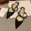 Designer Sandaler Kvinnor Platta klackar Slides Womens Luxury Shoes äkta läderpumpar Lady Wedding Slippers