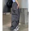 Women's Pants Lady High Waist Floor Length Cargo Slight Strech Drawstring Wide Leg Females Nuevo En Pantalones