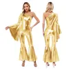 Portez des femmes Metallic One Bell Sleeve Piece Flare Bottoms Assumes Jumps Modern Latin Street Dance BodySuit Rave Party Clubwear