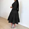 Casual Dresses Women Big Swing Dress Solid Color Elegant A-line Midi With Puff Sleeves Belted Waist Soft Patchwork Pleats For