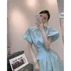 Robes de fête Gagarich 2024 Fashion Blue Bubble Sleeves French Dress Femme Summer Two Piece Set High End Style Sweet