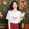 Women's T Shirts Short Sleeve Shirt Summer Heavy Industry Butterfly Embroidery National Style Chinese Top Small Dress