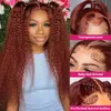 40 inç Brezilya Glueless Reddish kahverengi derin dalga frontal peruk 150 Yoğunluklu Bakır Kırmızı Kıvırcık Simülasyon İnsan Saçı WIG 13X4 HD Dantel Frontal Peruk