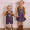 Sommer Kinder Denim Sets Stickerei Rainbow Baby Strampler Schwester Bruder Match Kleidung Mädchen Kleider 240327