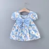 Robe fille bébé filles décontractées floral imprimement graphique manche bouffée bowknot back robe vêtements pour l'été