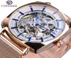 Forsining Rose Gold Mechanical Men Wristwatch Creative Square Transparent Business Steel Mesh Band Sports Automatic Watches Gift2661392