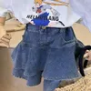 Ragazze per bambini in denim Short Short Short Gonne arruffate di torta Arrivo per bambini Princess Casual Skirt Style Korean Cute Cotton Skirt 240428