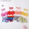 One-Pieces Baby girl clothing two-piece set summer swimsuit printed bow childrens set Q240418