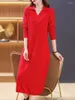 Casual Dresses 2024 Autumn/Winter Mid Length Sweater Bottom Dress Loose And Fashionable Female Middle Aged Mom Knitted Midi Robe Z4996