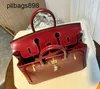 Women BrKns Handtasche Echtes Leder 7A Handswen Box Red Hände hoch mit Gold 25cmpdg7