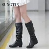 Boots sungtin blancs noirs femmes pu en cuir genoue classique Cospui