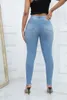 Frauen Jeans Frauen verzweifelt Blitz waschen Denim Spleißbleistifthosen Löcher hohe Taille sexy Scheide Reißverschluss flache Knöchellänge