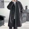 Trench masculino casacos japoneses lapela de lapela de comprimento médio de tamanho grande tamanho largo casual high street personalidade sobretudo jaquetas tops roupas masculinas