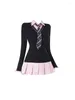 Casual Dresses Women Kpop Mini Black Pink Preppy Style Long Sleeve Shirts Dress With Tie Gyaru 2000s Aesthetic Japanese Y2k Girl One-Piece