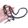 Choker Rosaire Collier Vintage Jésus Cross Catholic Brown Wood Perles Prière Régimes religieux pour hommes