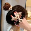 Hårgummiband som lyser strass hårtillbehör elastiska hårflickor gummiband scrunchie kvinnors pannband opal blommor vågiga organza smycken y240417