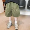 3-13Year Children Shorts Teenager Boys Shorts Summer Kids Knee Length Straight Shorts Boys Linen Cotton Capris Track Pant Casual 240409