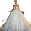 Glitter Sequins Ball Gown Wedding Dresses Sheer High Neck Long Sleeve Bridal Gowns Crystal Robe De Mariee Custom Made