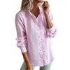 Damenblusen Vintage Stripe Print Shirt Summer Reffule Shirts und lockere, lässige, braunte Sonnenschutzmittel lange Ärmel