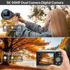 Caméra numérique professionnel 56MP 5K avec zoom optique 10x, caméras à double avant et arrière, écran tactile IPS de 28 pouces pour la photographie, carte micro SD 64 Go incluse