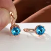 Backs Earrings Cute Female Crystal Blue Round Stone Simple Fashion Crown Rose Gold Color Bride Jewelry For Women