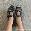 ALAlA Gaoding Zhang Xiaohuis Ala * Round Head Rhinestone Rivet Mary Jane Single Shoe Womens Comfortable Flat Ballet Shoes Dance Shoes 88