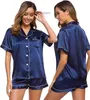 Summer Sexy Women Silk Satin Pyjamas Set Two-Piece PJ Set Sleepwear Nightwear Loungewear Button-Down PJ SETS