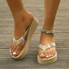 Sıradan Ayakkabı Kadınlar Renkli Örgü Sandalet Açık Ayak Parmağı Kalın Alt Slip Slip Flip Flops Tatilde Yaz Rahat Plajı